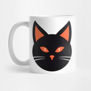 Round face of black cat with orange eyes Mug